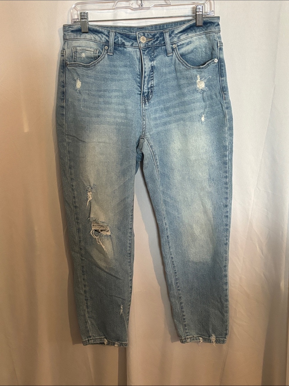 Time and Tru Light Blue Mid-Rise Distressed Boyfriend Jeans